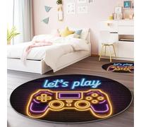 Alfombra Redonda de Motivo Del Controlador De Juego, 120 cm, Estilo De Dibujo Animado Lavable Grande Redonda, Antideslizante Suave Ultrafina para Dormitorio, Habitación Infantil Cocina, Vistoso