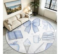 Alfombra redonda de pajarita y libros, pelo bajo esponjoso antideslizante | Dibujo de manzana y libros de fondo blanco suave, no pierde sus pelos, lavable a máquina, alfombra de habitación infantil y