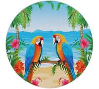 Alfombra Redonda de Palmera de Playa Tropical Parrot Lavable Antideslizante Alfombra diámetro de 120 cm (Round) Sala de Estar Dormitorio Pasillo Azul Verde