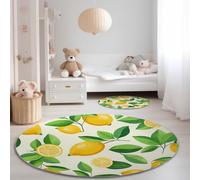 Alfombra Redonda de Pelo Corto Color Naranja - Lavable a Máquina Antideslizante Alfombra Decorativa Sencillo Limpio Ilustración De Limón Estampada para Salón Dormitorio, 180 cm