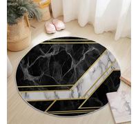 Alfombra Redonda de Pelo Corto Geometría Moderna del Mármol Alfombra de Pasillo para Sala de Estar, Antideslizante, para Dormitorio, Oficina, Hotel 90 cm, Negro Blanco