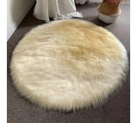 Alfombra redonda de pelo largo para dormitorio, alfombra blanca de pelo suave y gruesa para sala de estar, alfombra de área para sofá, alfombra de lana artificial decorativa (Diámetro 120 cm/Amar