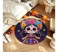 Alfombra redonda de pelo largo para interiores, sensación cómoda para | Alfombra redonda de pelo largo de felpa para sala de estar con flores muertas