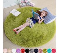 Alfombra Redonda de Pelo para Dormitorio, Alfombra Circular mullida de 120 x 120 cm, Bonita decoración para Dormitorio Infantil, de Adolescentes, de bebé, Verde césped