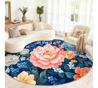 Alfombra Redonda de peonía de 90 cm, Alfombra Redonda Floral Abstracta, Alfombra pequeña Lavable para habitación de niños, Sala de Juegos, Mesa de café, decoración del hogar