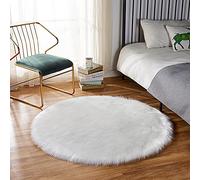 Alfombra redonda de piel de oveja sintética suave para sofá, antideslizante, duradera, para sala de estar, dormitorio, guardería, habitación de bebé, 120 cm, color blanco