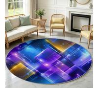 Alfombra redonda de sala de estar, fantasía cubo luminoso geométrico para comedor, oficina, dormitorio, lavable a máquina y pelo corto, alfombra antideslizante, fácil de limpiar, azul, tamaño: 60 cm
