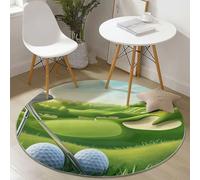 Alfombra Redonda de salón 100 cm, Ejercicio Naturaleza Alfombra Estampada Lavable Antideslizante, Verde Colinas Pelota De Golf Palo Alfombras Redonda Suaves para Sala de Estar Dormitorio