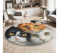 Alfombra Redonda De Salon 100Cm Alfombra Lavable De Habitacion Tema Animal Textura De Gato Lindo Alfombras Comedor Pelo Corto Carpet Rugs For Living Room
