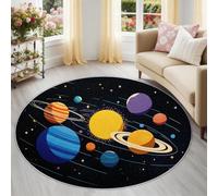 Alfombra Redonda de salón 120 cm, Dibujos Animados Espacio Universo Estrellas Alfombra Estampada Lavable Antideslizante, Vistoso Alfombras Redonda Suaves para Sala de Estar Dormitorio