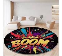 Alfombra Redonda de salón 120 cm, Estilo cómic Grafiti Degradado Lettering Estampada, Vistoso Lavable Antideslizante Alfombras Redonda de área Suaves para Sala de Estar o Dormitorio