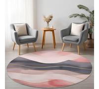 Alfombra Redonda de salón 120 cm, Minimalismo Moderno Alfombra Estampada Lavable Antideslizante, Rosa Olas Líneas Alfombras Redonda Suaves para Sala de Estar Dormitorio