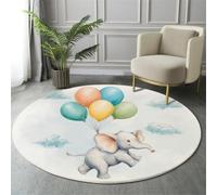 Alfombra Redonda De Salon 120Cm Alfombra Lavable De Habitacion Estilo De Dibujos Animados De Acuarela Lindo Elefante Animal Alfombras Comedor Pelo Corto Carpet Rugs For Living Room