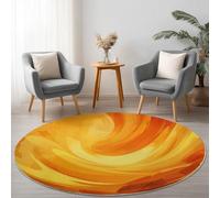 Alfombra Redonda de salón 140 cm, Acuarela Texturas Líneas Alfombra Estampada Lavable Antideslizante, Naranja Amarillo Alfombras Redonda de área Suaves para Sala de Estar o Dormitorio