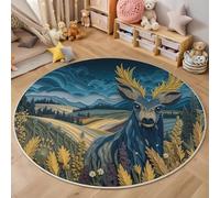 Alfombra Redonda De Salon 140Cm Alfombra Lavable De Habitacion Estilo De Filigrana De Papel Patrón Ciervo Animal Alfombras Comedor Pelo Corto Carpet Rugs For Living Room