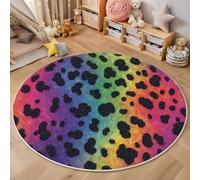 Alfombra Redonda De Salon 140Cm Alfombra Lavable De Habitacion Textura Animal Degradada Patrón Abstracto Estampado Leopardo Alfombras Comedor Pelo Corto Carpet Rugs For Living Room