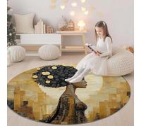 Alfombra Redonda de salón 150 cm, África Tema De Las Mujeres Alfombra Estampada Lavable Antideslizante, Alfombras Redonda de área Suaves para Sala de Estar o Dormitorio Crema