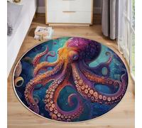 Alfombra Redonda De Salon 160Cm Alfombra Lavable De Habitacion Vida Marina Fantástica Patrón Tentáculos Pulpo Alfombras Comedor Pelo Corto Carpet Rugs For Living Room