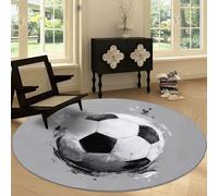 Alfombra Redonda de Salón 180 cm Pintura Al Óleo, Alfombra Antideslizante Lavable Fútbol Deportes Blanco Negro Geométrico - Moqueta Suave de Pelo Corto para Comedor Habitación Infantil Nursery