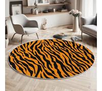 Alfombra Redonda de Salon 180cm Alfombra Lavable de Habitacion Diseño De Piel De Animal Textura De Rayas De Cebra Alfombras Comedor Pelo Corto Carpet Rugs for Living Room