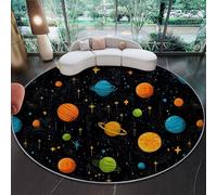 Alfombra Redonda de salón 200 cm, Dibujos Animados Universo Planeta Estrella Alfombra Estampada Lavable Antideslizante, Vistoso Alfombras Redonda Suaves para Sala de Estar Dormitorio