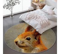 Alfombra Redonda de salón 200 cm, Naturaleza Ardillas Pintura Al Óleo Alfombra Estampada Lavable Antideslizante, Marrón Alfombras Redonda Suaves para Sala de Estar Dormitorio