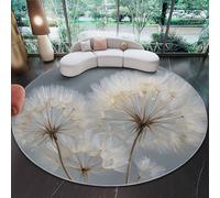 Alfombra Redonda de salón 200 cm, Naturaleza Diente De León Planta Alfombra Estampada Lavable Antideslizante, Blanco Gris Alfombras Redonda Suaves para Sala de Estar Dormitorio