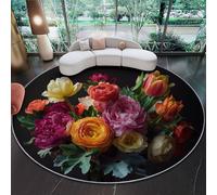 Alfombra Redonda de salón 200 cm, Naturaleza Flores Peonías Tulipanes Alfombra Estampada Lavable Antideslizante, Vistoso Alfombras Redonda Suaves para Sala de Estar Dormitorio