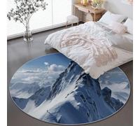 Alfombra Redonda de salón 200 cm, Naturaleza Paisajes Montañas Campos De Nieve Alfombra Estampada Lavable Antideslizante, Blanco Alfombras Redonda Suaves para Sala de Estar Dormitorio
