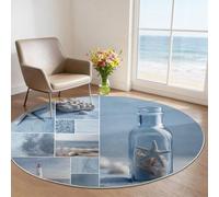 Alfombra Redonda de salón 200 cm, Paisaje Natural Alfombra Estampada Lavable Antideslizante, Azul Estrella De Mar Mensaje En Una Botella Alfombras Redonda Suaves para Sala de Estar Dormitorio