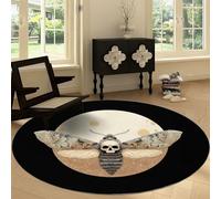 Alfombra Redonda de Salón 220 cm Estilo Oscuro, Alfombra Antideslizante Lavable Abstracto Luna Calavera Polilla - Moqueta Estampada Suave de Pelo Corto para Comedor Habitación Infantil Nursery