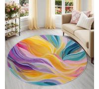 Alfombra Redonda de salón 60 cm, Abstracto Arte Alfombra Estampada Lavable Antideslizante, Colorida Ola Alfombras Redonda Suaves para Sala de Estar Dormitorio