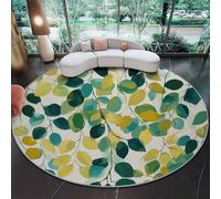Alfombra Redonda de salón 60 cm, Abstracto Estilo Pintura al óleo Hojas Enredaderas Alfombra Estampada Lavable Antideslizante, Amarillo Verde Alfombras Redonda de área para Sala de Estar o Dormitorio
