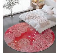 Alfombra Redonda de salón 60 cm, Abstracto Líneas Círculos Alfombra Estampada Lavable Antideslizante, Rojo Alfombras Redonda Suaves para Sala de Estar Dormitorio