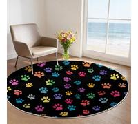 Alfombra Redonda de salón 60 cm, Decoración Mascotas Huellas Coloridas Alfombra Estampada Lavable Antideslizante, Multicolor Alfombras Redonda Suaves para Sala de Estar Dormitorio