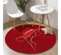 Alfombra Redonda de salón 60 cm, Moda Mujeres Líneas Arte Alfombra Estampada Lavable Antideslizante, Rojo Alfombras Redonda Suaves para Sala de Estar Dormitorio
