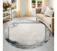 Alfombra Redonda de salón 60 cm, Pintura Oriental con Tinta Alfombra Estampada Lavable Antideslizante, Negro Montañas Frontera Alfombras Redonda Suaves para Sala de Estar Dormitorio