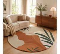 Alfombra Redonda De Salon 60cm Alfombra Lavable De Habitacion Estilo WABI-Sabi Minimalista Hoja Palma Abstracta Alfombras Comedor Pelo Corto Carpet Rugs For Living Room