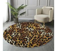 Alfombra Redonda De Salon 60Cm Alfombra Lavable De Habitacion Patrón De Piel De Animal Textura De Leopardo Alfombras Comedor Pelo Corto Carpet Rugs For Living Room
