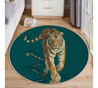 Alfombra Redonda de Salon 80 cm Alfombra Lavable de Minimalismo Tigre Habitacion Grafiti Abstracto Animales Alfombras Comedor Pelo Corto Pequeña Carpet Rugs for Living Room, Azul-Verde