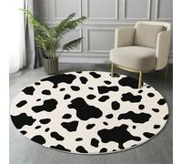 Alfombra Redonda De Salon 80Cm Alfombra Lavable De Habitacion Efecto De Estampado Animal Patrón De Manchas De Vaca Alfombras Comedor Pelo Corto Carpet Rugs For Living Room