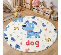 Alfombra Redonda de Salon 80cm Alfombra Lavable de Habitacion Ilustración De Animal Lindo Diseño De Perro Azul De Dibujos Animados Alfombras Comedor Pelo Corto Carpet Rugs for Living Room