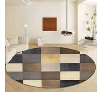 Alfombra Redonda de salón 90 x 90 cm, Patrón Cuadrado Geométrico Moderno Alfombra Estampada Lavable Antideslizante, Alfombras Redonda de área Suaves para Sala de Estar o Dormitorio Beige