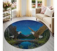 Alfombra Redonda de Salon Águila Naturaleza Azul Lago Estampada Alfombra Lavable de Habitacion, Azul Alfombras Pelo Corto para Comedor Salón Dormitorio, 160 cm