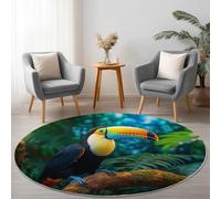 Alfombra Redonda de Salon Animales Naturaleza Estampado Alfombra Lavable de Habitacion, Verde Tucán Selva Pelo Corto Alfombras para Cocina Comedor Sala de Estar y Dormitorio, 100 cm