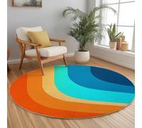 Alfombra Redonda de Salón Antideslizante 120 cm, Alfombra Redonda Lavable Geométrico Colorido Rayas - Moqueta Suave de Pelo Corto Minimalismo para Cocina Lavandería Comedor Dormitorio Sala de Juegos
