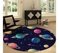 Alfombra Redonda de Salón Antideslizante 160 cm Soñador Espacio Estrellas Planetas, Alfombra Redonda Lavable Azul Oscuro - Moqueta Suave de Pelo Corto para Cocina Lavandería Comedor Dormitorio