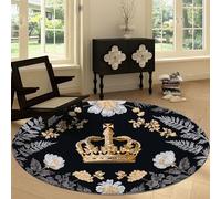 Alfombra Redonda de Salón Lavable Francés, Alfombra Antideslizante 120 cm Moqueta de Piso Tropical Plantas Flores Corona para Dormitorio Cocina Balcón Terraza Salón Comedor Interior y Exterior
