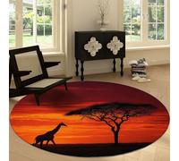 Alfombra Redonda de Salón Lavable Paisaje Natural, Alfombra Antideslizante 160 cm Moqueta de Piso África Desierto Animales Jirafa para Dormitorio Cocina Terraza Salón Comedor Interior y Exterior