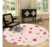 Alfombra Redonda de Salón Lavable Rural Francés, Alfombra Antideslizante 160 cm Moqueta de Piso Pastoral Plantas Flores Hojas para Dormitorio Cocina Balcón Terraza Salón Comedor Interior y Exterior